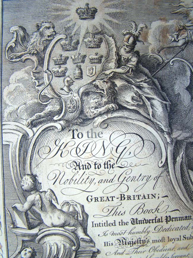 A rare dedication page from George Bickham's "The Universal Penman" printed in 1741